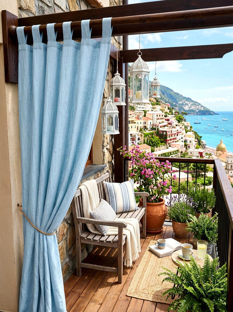 Tab Top Outdoor Panels - 30 balcony privacy curtain ideas aesthetic