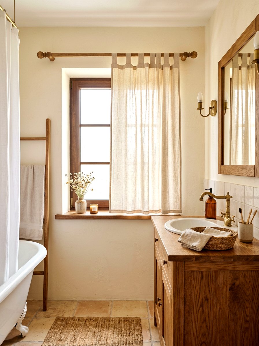 Tab top cafe curtain bathroom - 30 cafe curtain bathroom ideas