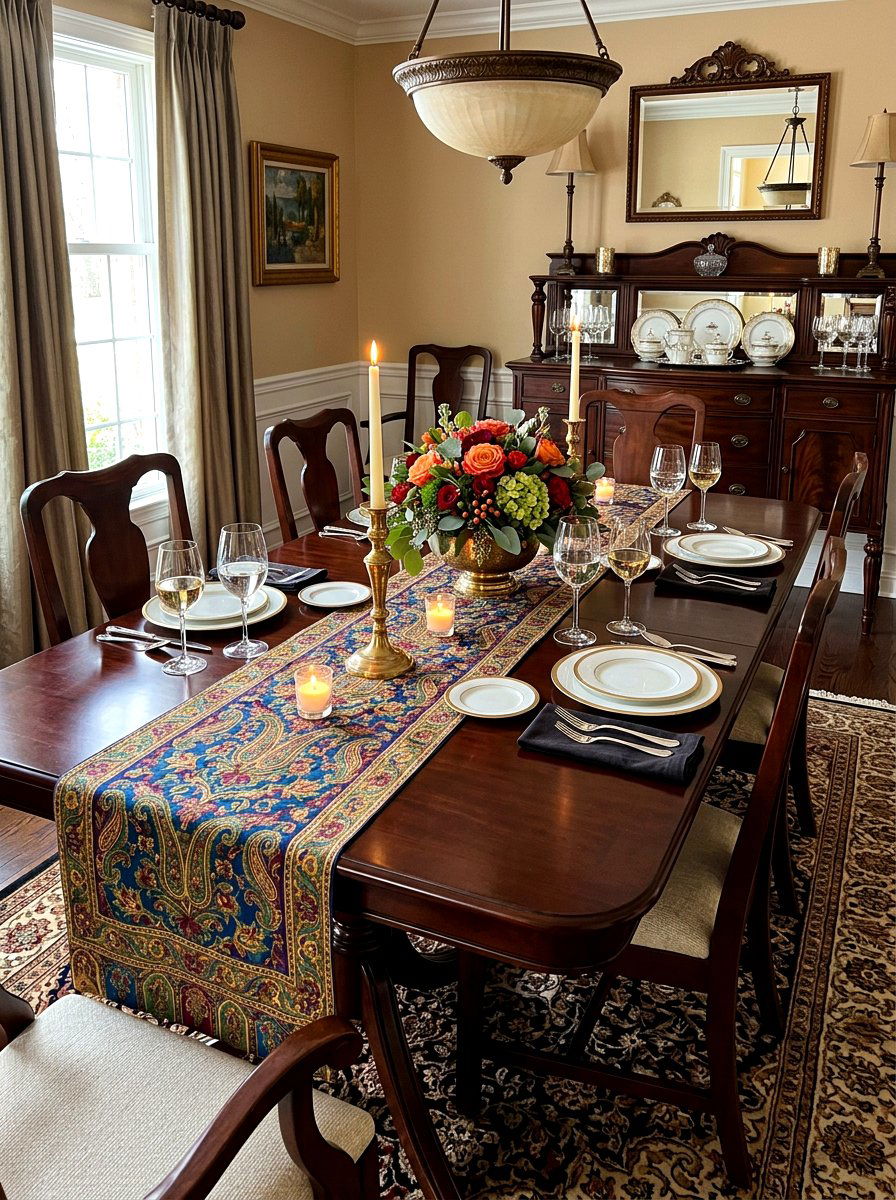 Table Runner Styling - 30 warm traditional dining room ideas