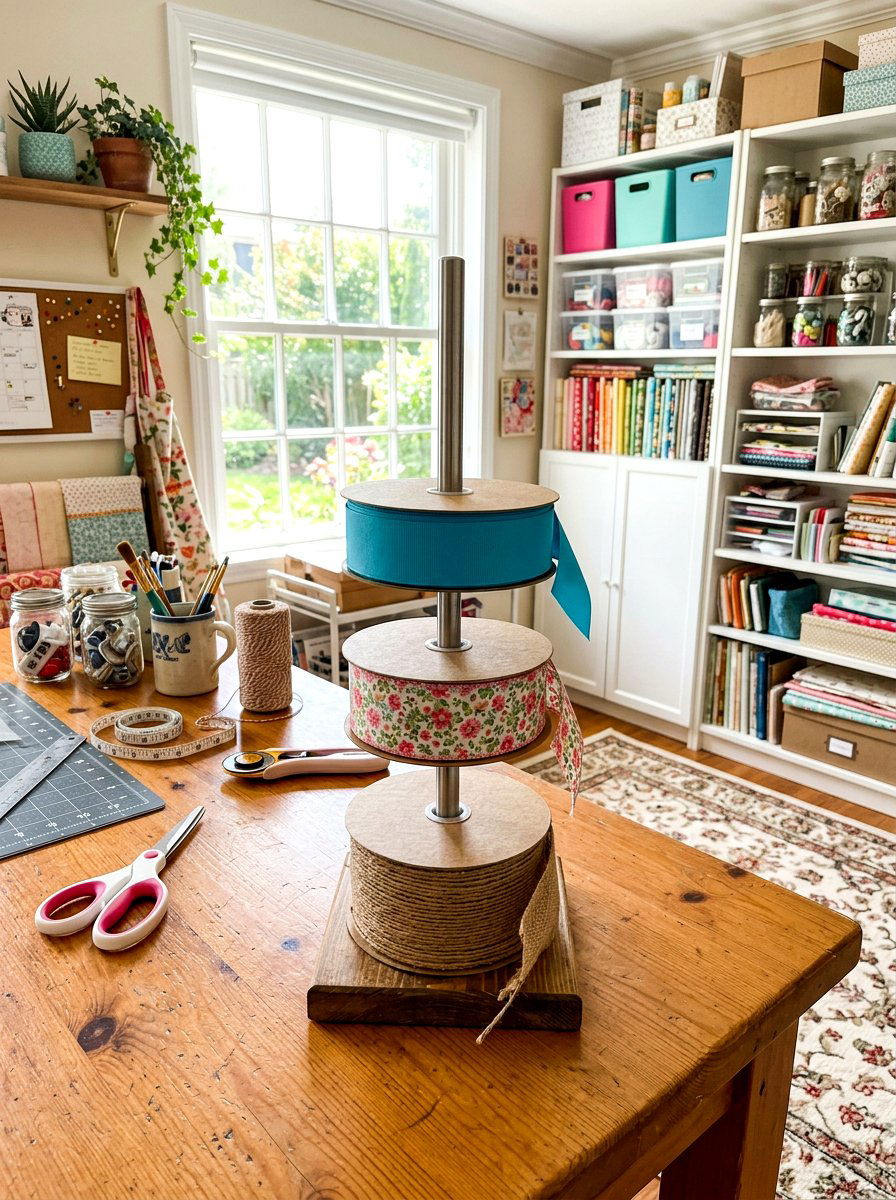 Tabletop Ribbon Dowel - 30 ribbon storage ideas
