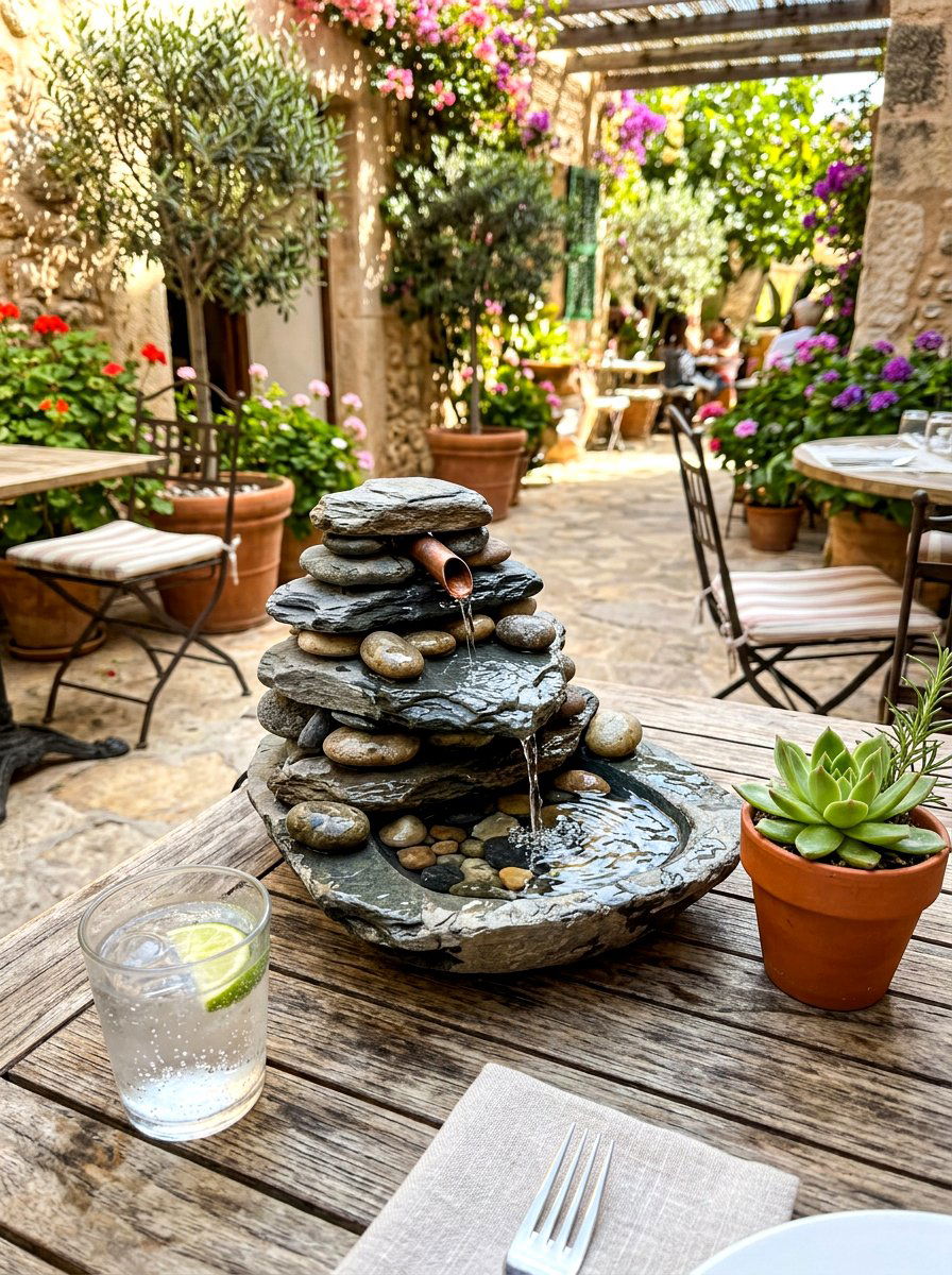 Tabletop courtyard fountain - 30 courtyard fountain garden ideas