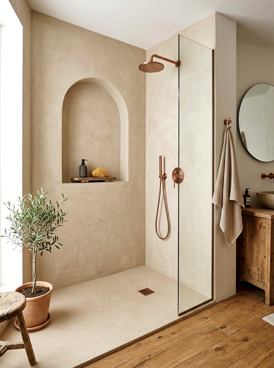 Tadelakt plaster shower - 30 walk in shower ideas