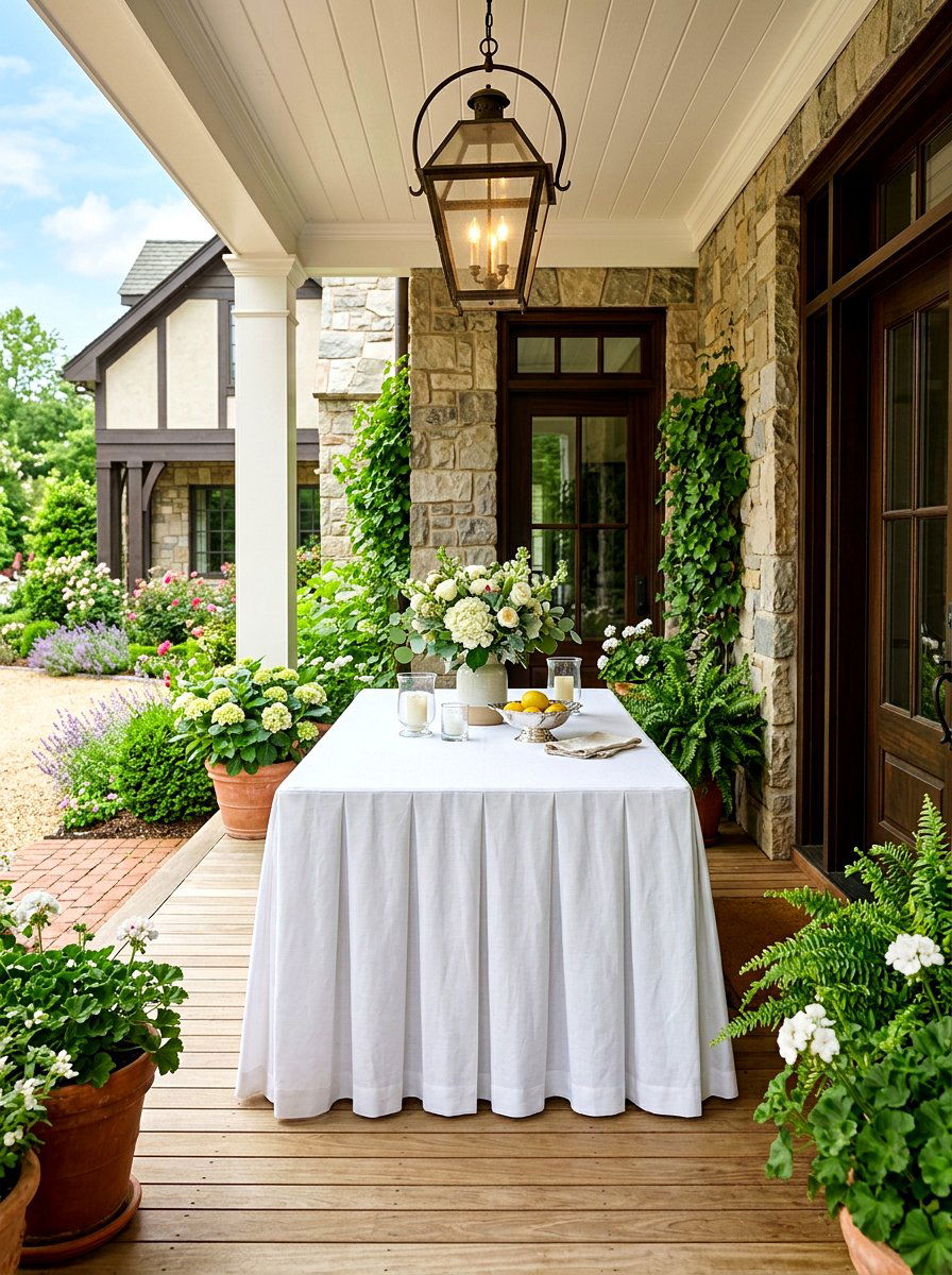 Tailored Box Pleated Table - 30 porch skirted table ideas