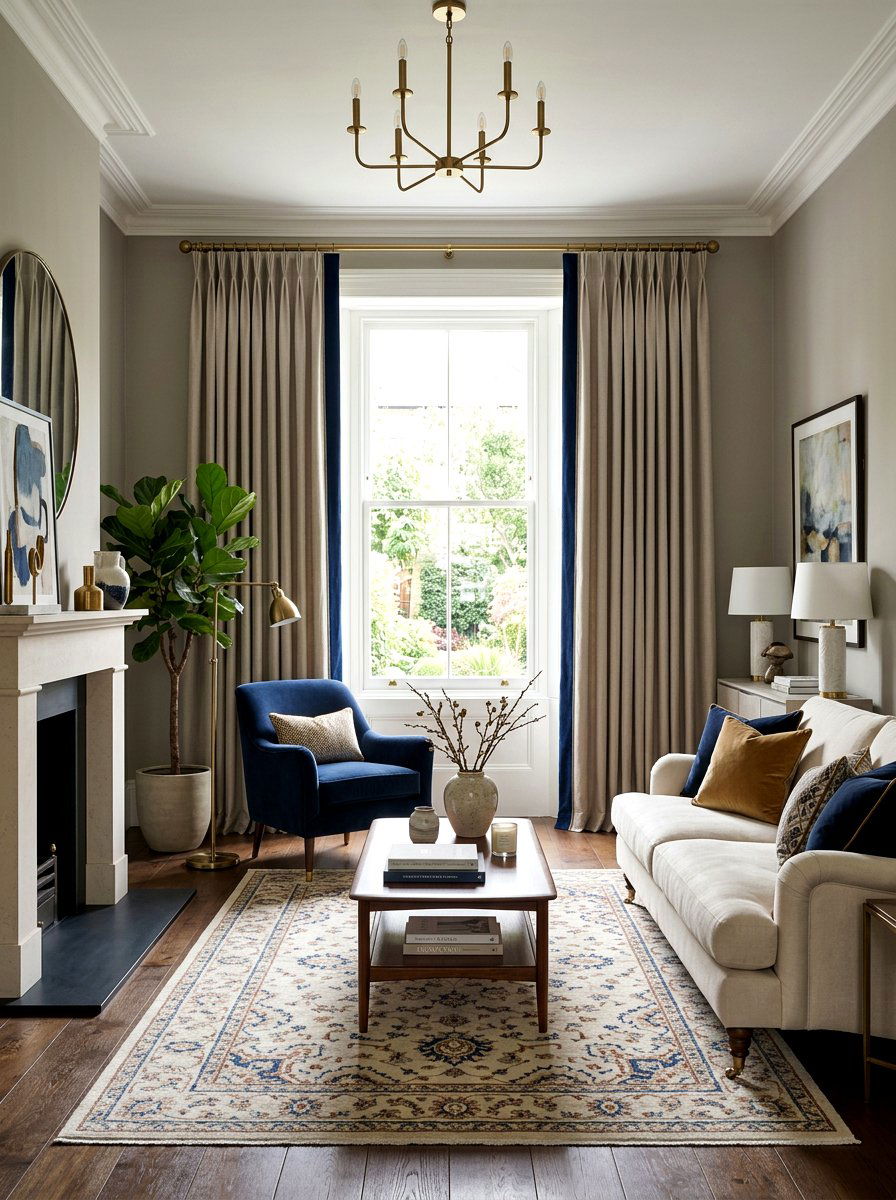 Tailored Trim Living Room - 30 tailored drapery living room ideas