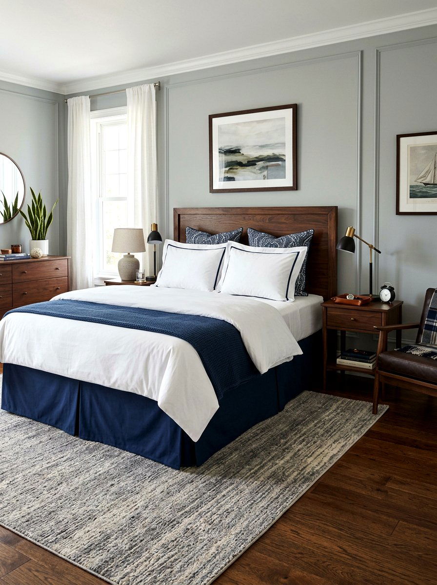 Tailored navy bed skirt - 30 box pleat furniture ideas