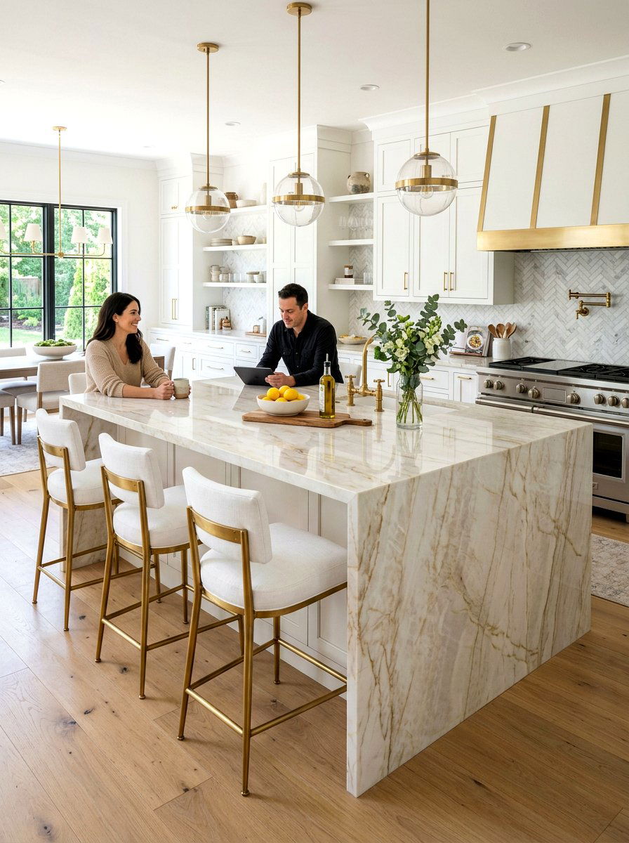 Taj Mahal Quartzite - 30 slab stone kitchen ideas