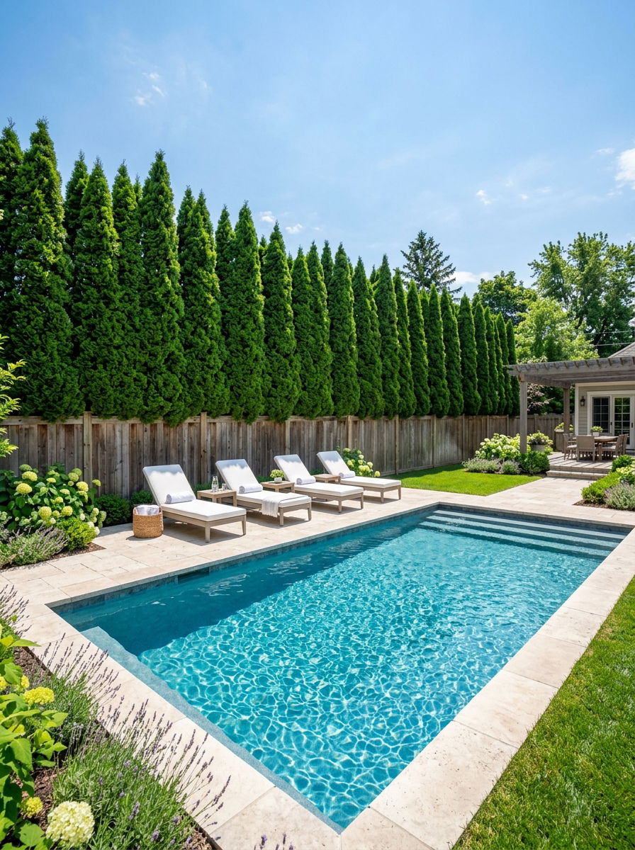 Tall Arborvitae Pool Screen - 30 pool privacy hedge ideas