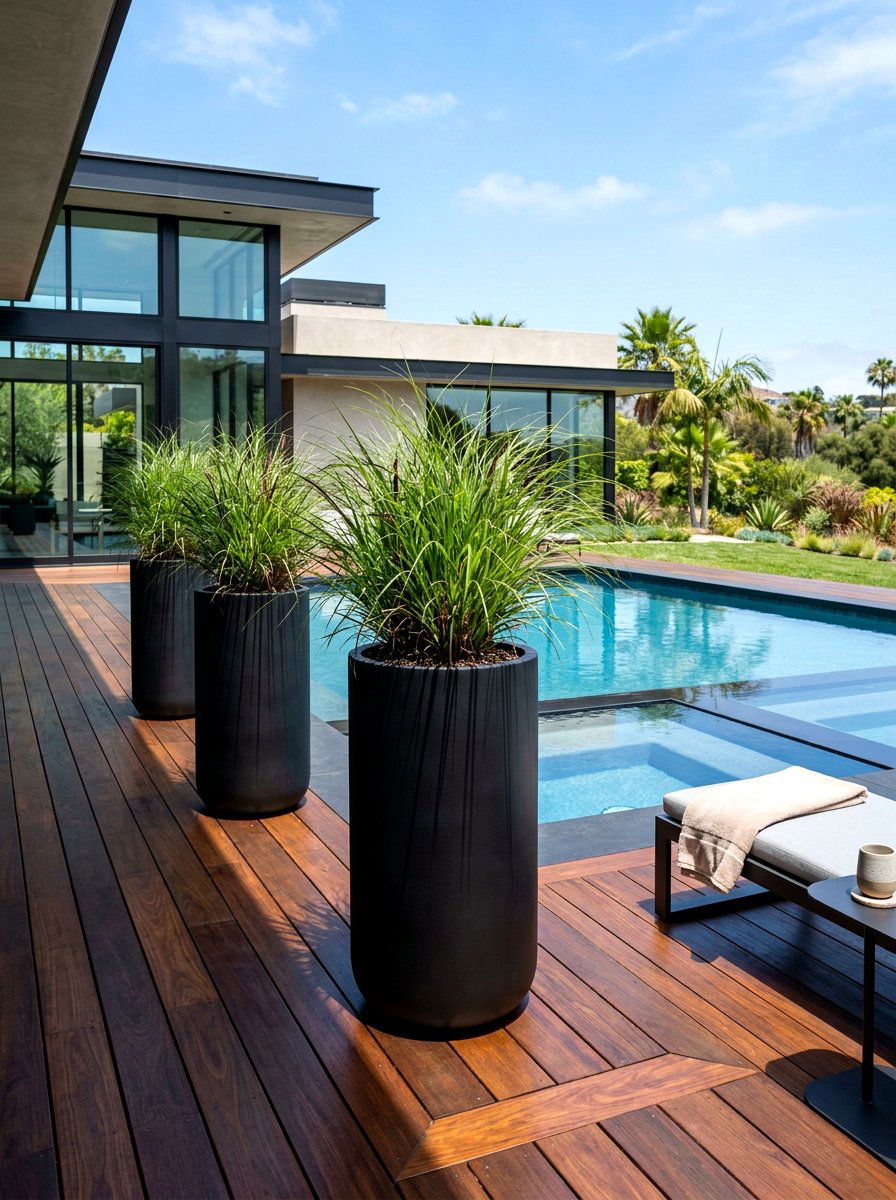 Tall Black Planter - 30 poolside planters ideas
