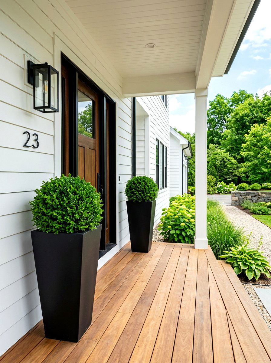 Tall Black Tapered Porch Planters - 30 oversized planter curb appeal ideas