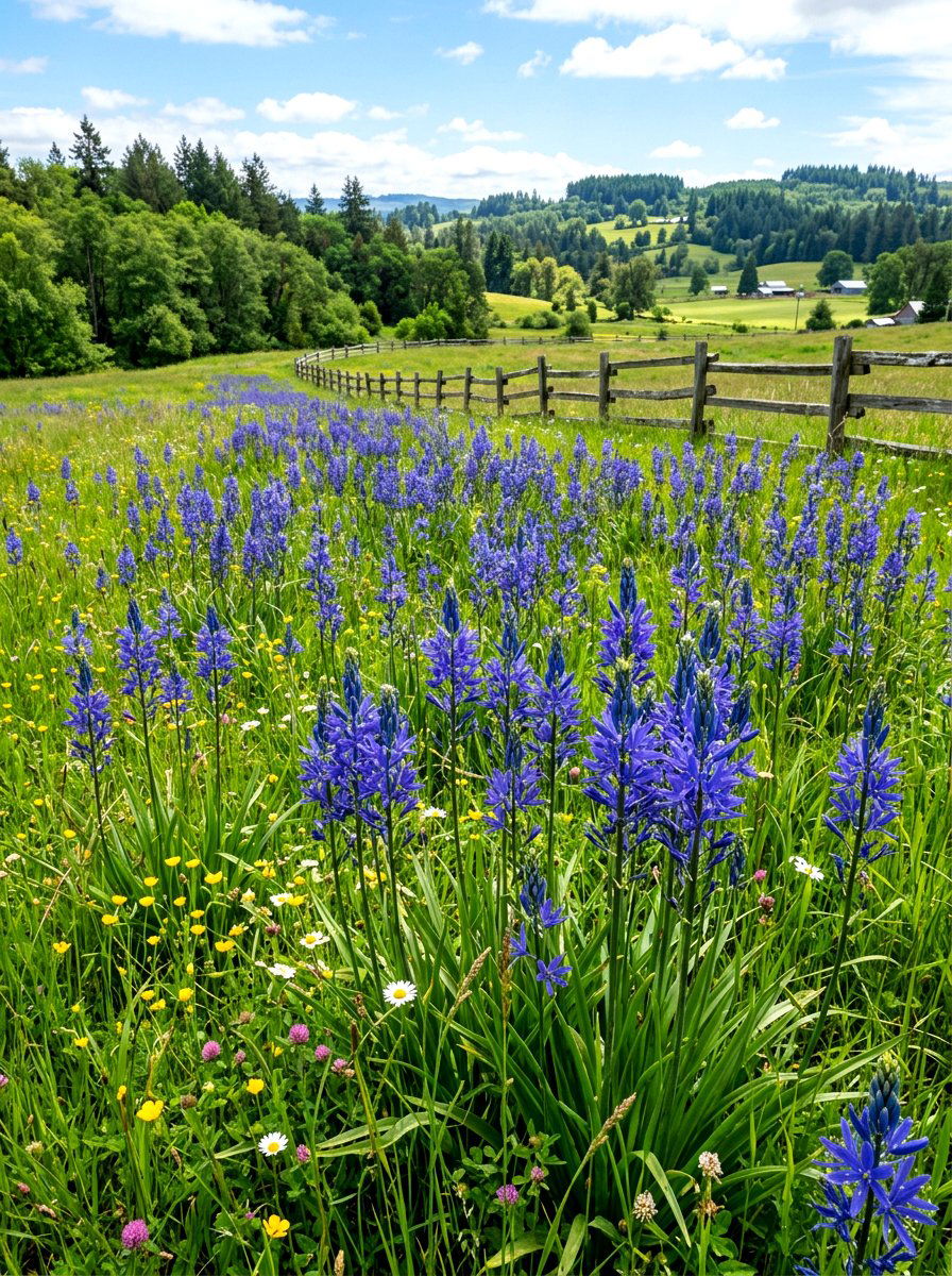 Tall Blue Camassia Wildflower Bed - 30 spring bulb border ideas