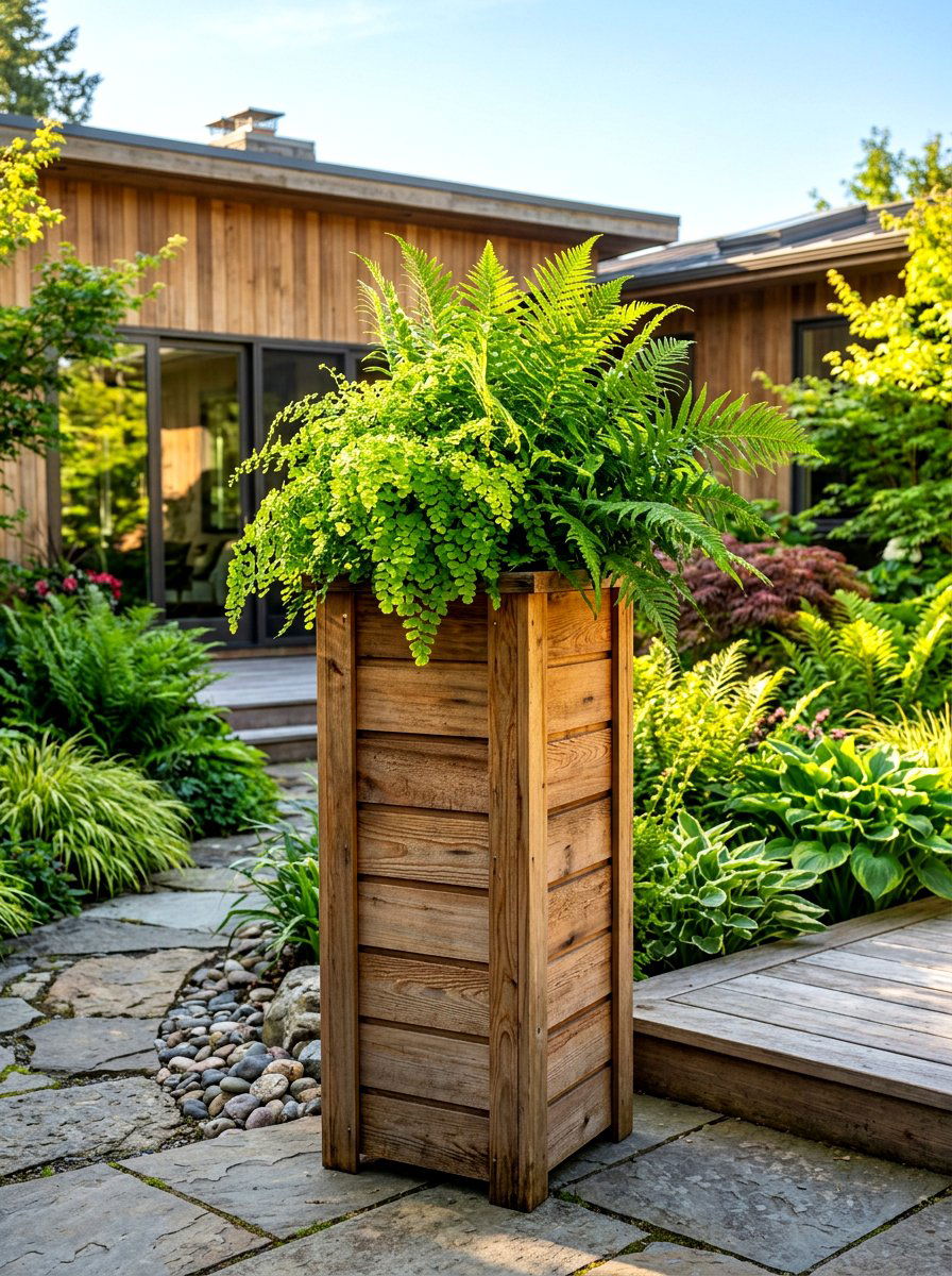 Tall Cedar Column Planter - 30 porch column planter ideas
