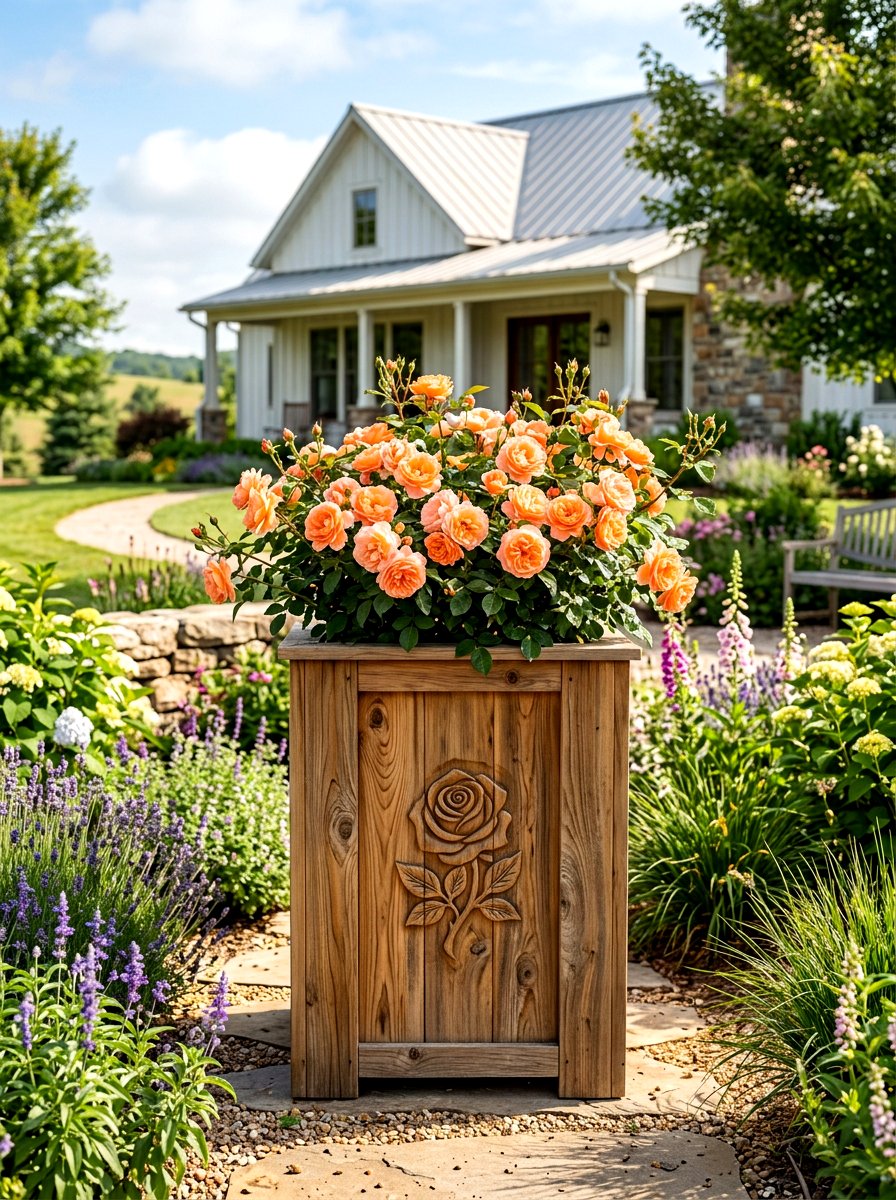 Tall Cedar Rose Box - 30 porch rose planter ideas