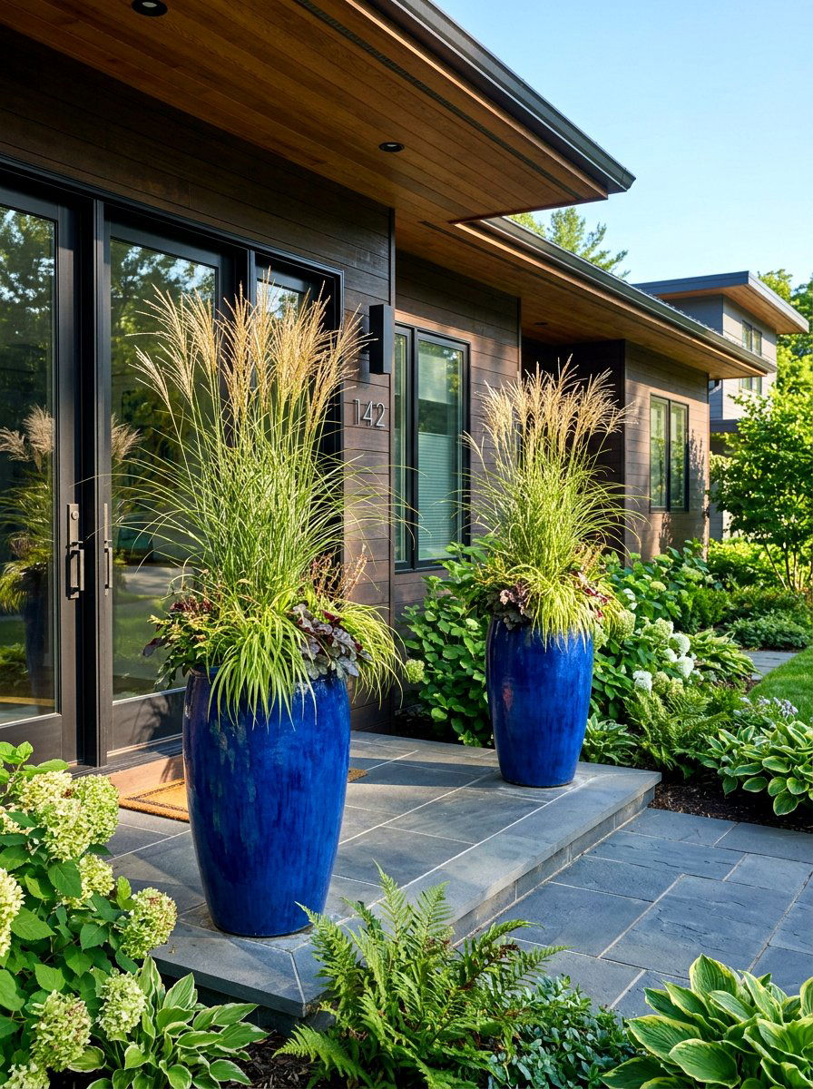 Tall Ceramic Entry Planter - 30 porch steps flower pot ideas