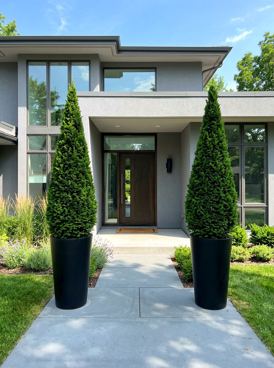 Tall Cone Topiary Entrance - 30 topiary front porch ideas aesthetic