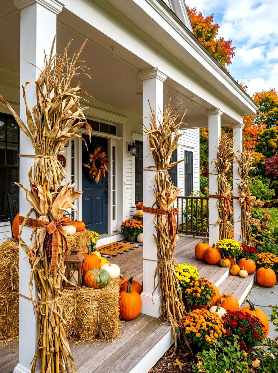 Tall Corn Husk Decor - 30 farmhouse porch decor ideas