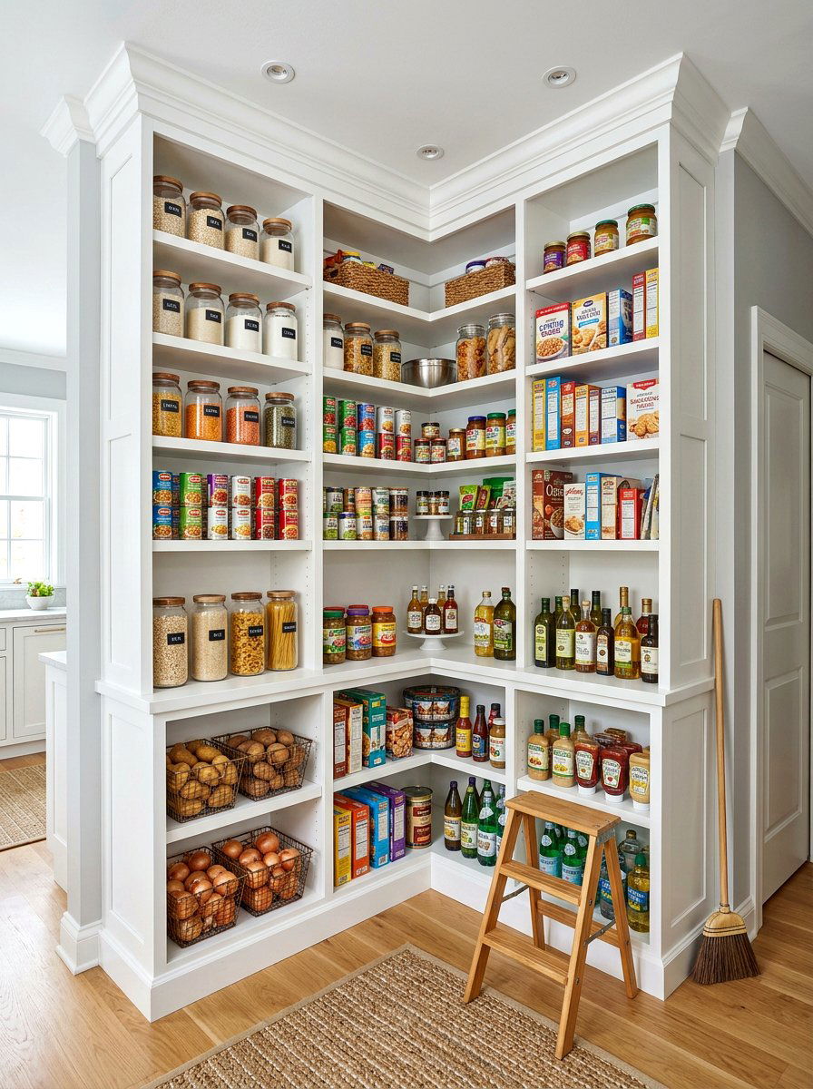 Tall Corner Food Storage - 30 corner pantry ideas