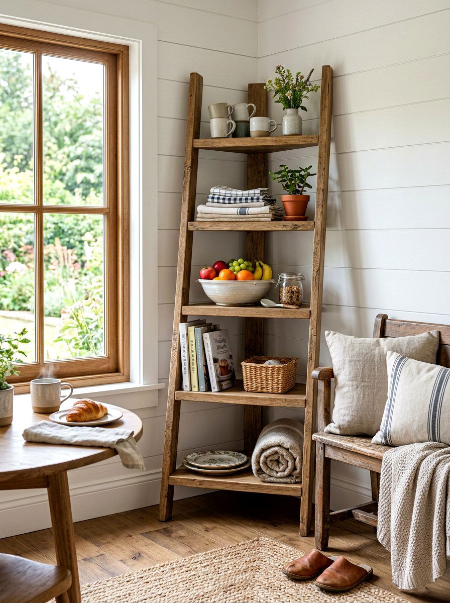 Tall Corner Ladder Shelf Unit - 30 breakfast corner shelves ideas