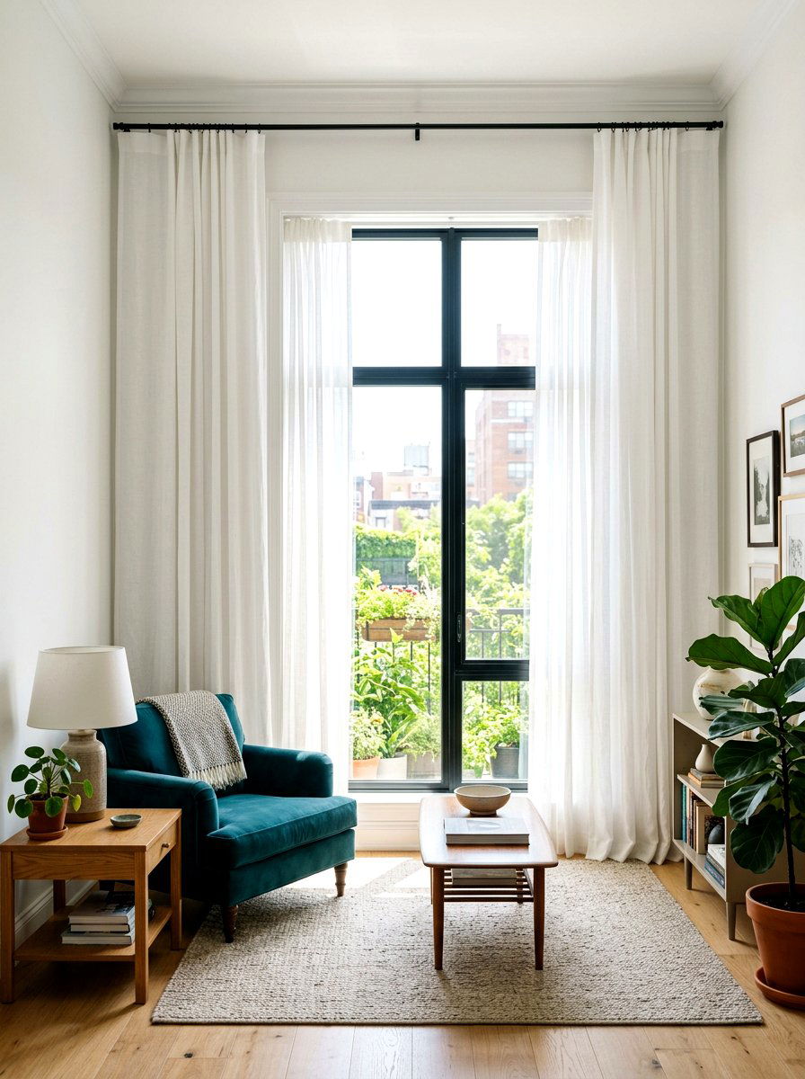 Tall Curtains Placement - 30 tiny apartment decor ideas