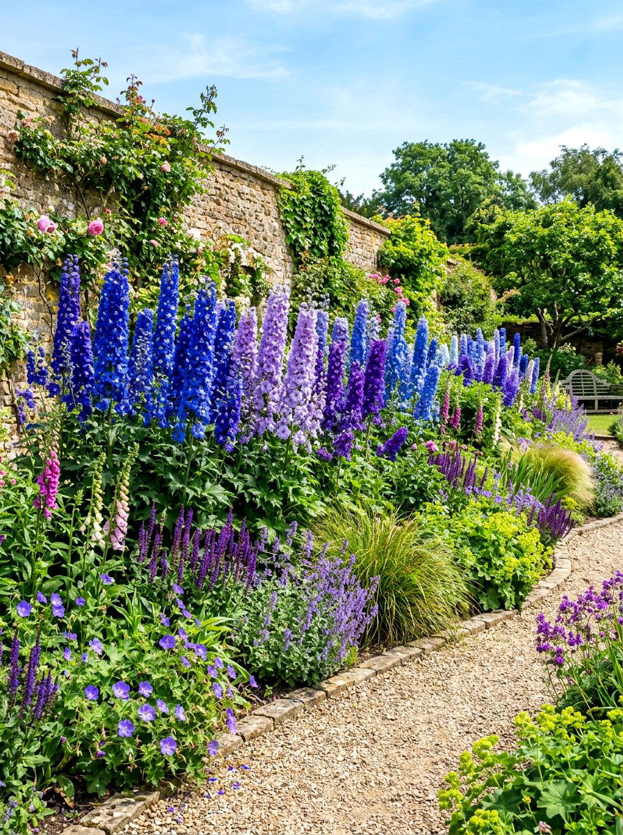 Tall Delphinium Backdrop - 30 cottage front border ideas