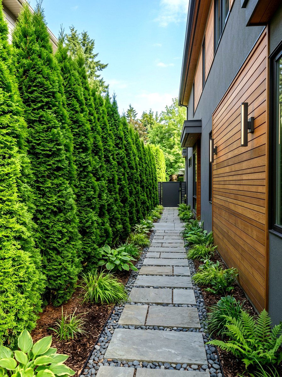 Tall Evergreen Privacy Hedge - 30 side yard privacy fence landscaping ideas
