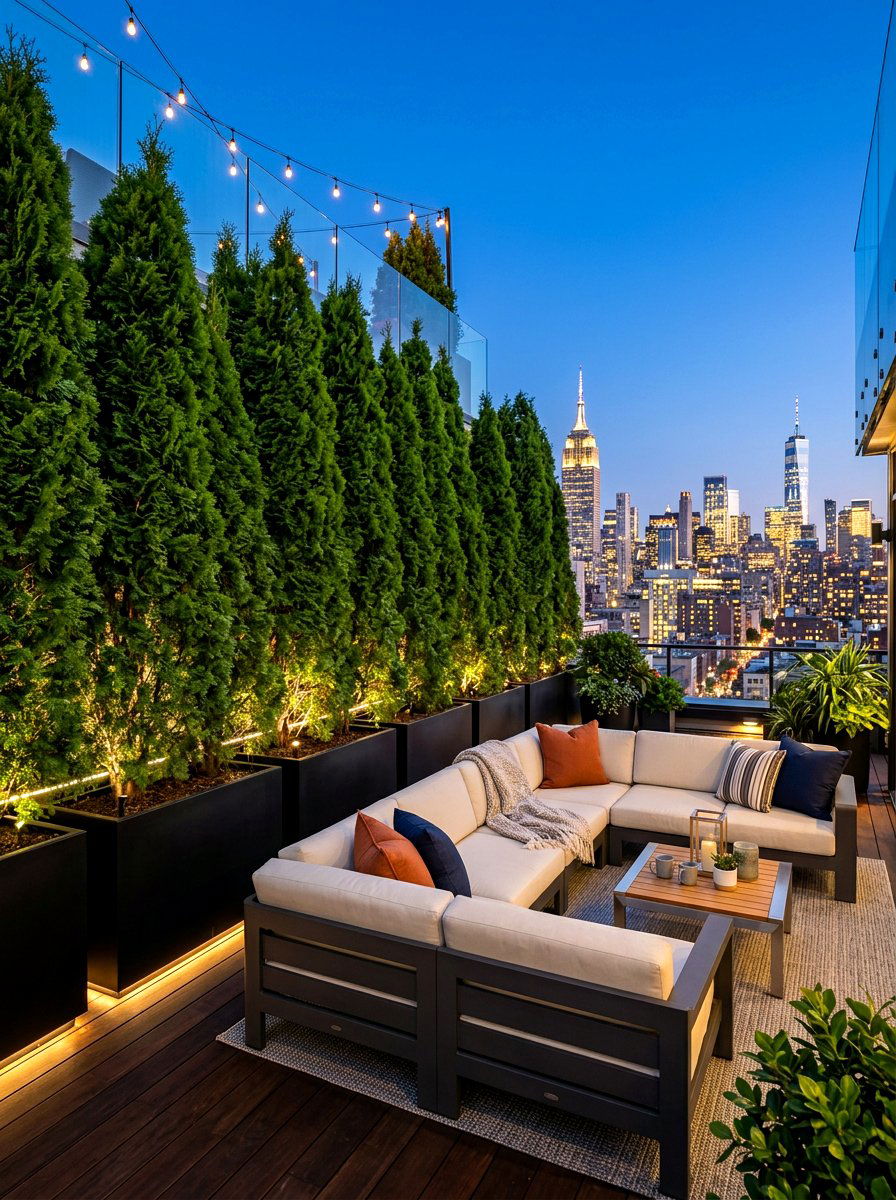 Tall Evergreens In Planters - 30 backyard divider ideas