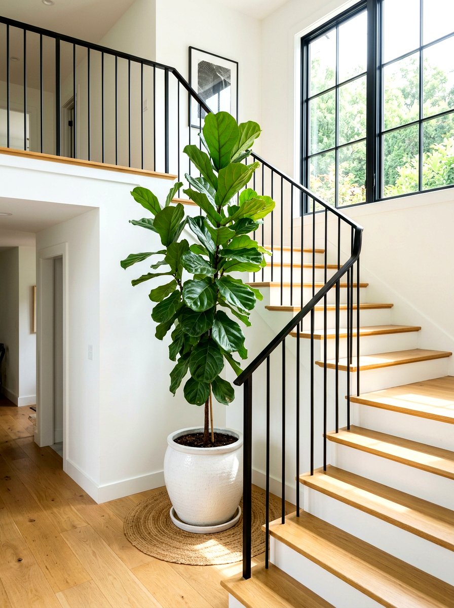 Tall Fiddle Leaf Fig Corner - 30 staircase plant corner ideas
