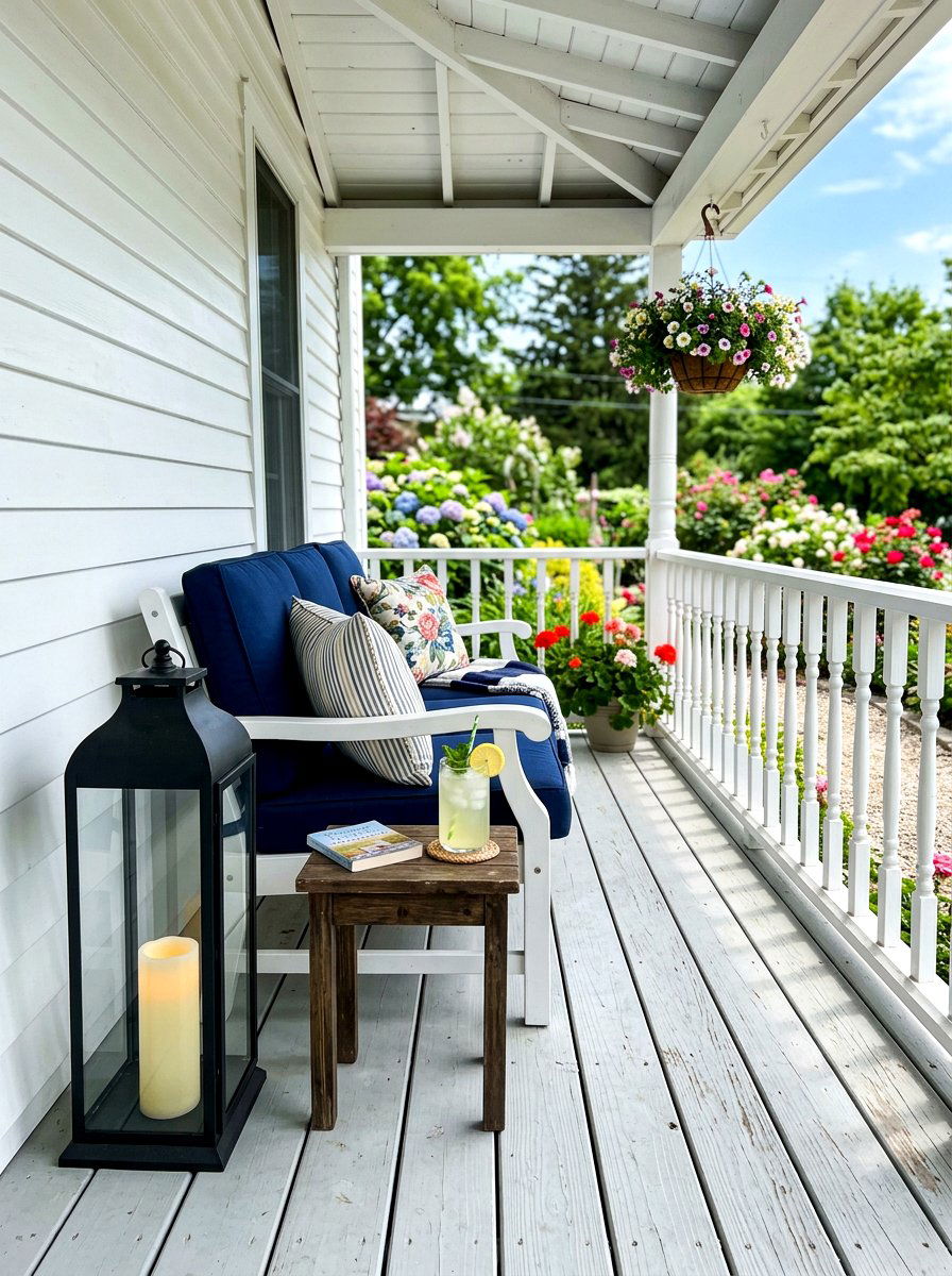 Tall Floor Lantern Beside Bench - 30 porch lantern styling ideas aesthetic
