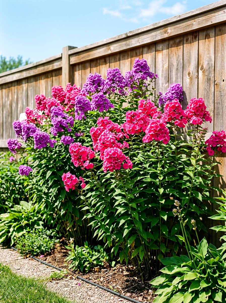 Tall Garden Phlox Bed - 30 fence line flower bed ideas