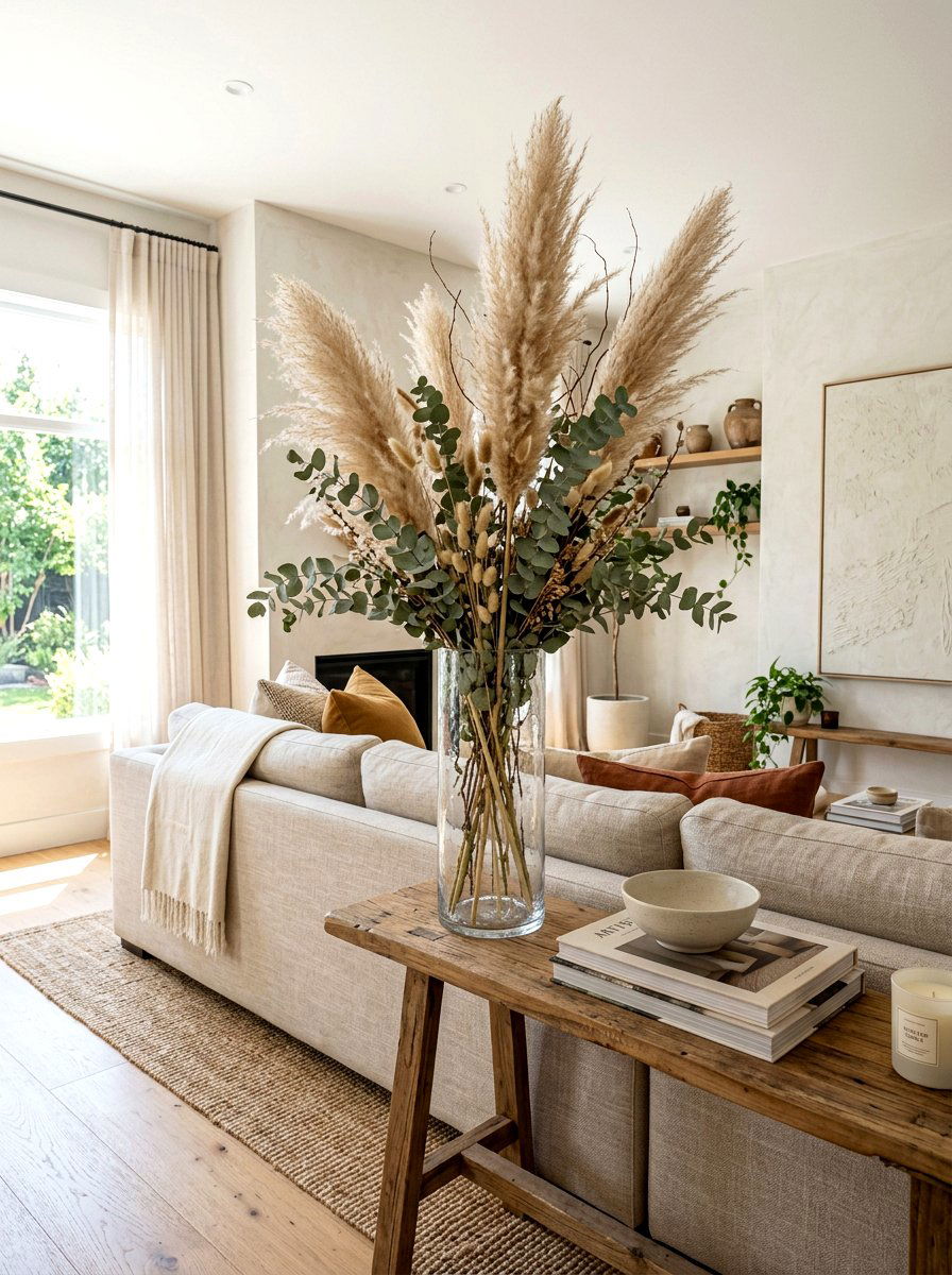 Tall Glass Vase Arrangement - 30 behind sofa decor ideas