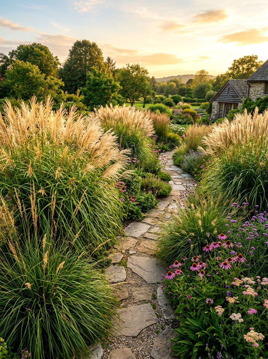 Tall Grass Border - 30 trash enclosure privacy ideas