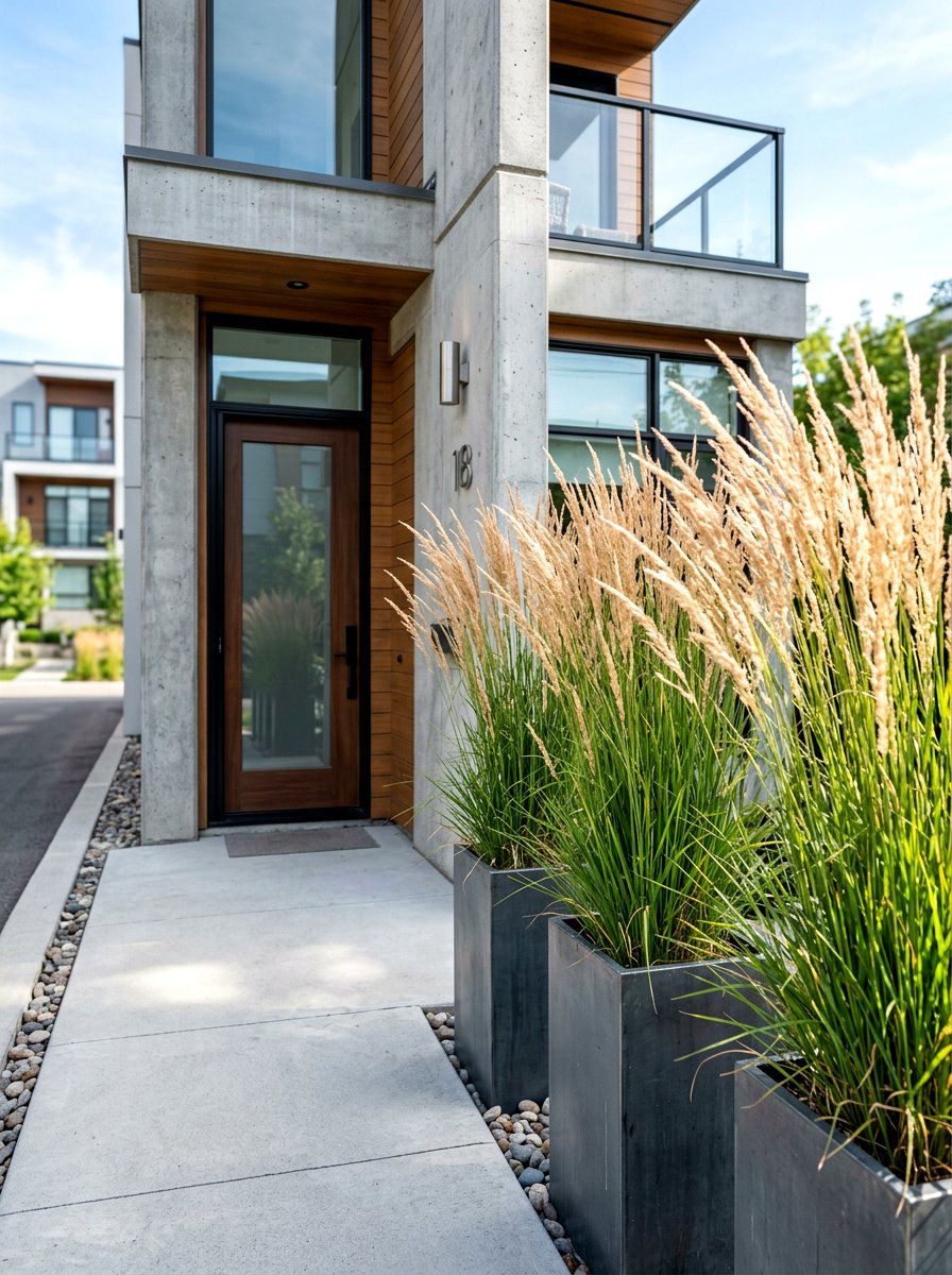 Tall Grass In Modern Planters - 30 townhouse stoop ideas