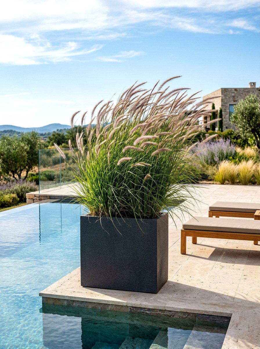 Tall Grass Planter - 30 poolside planters ideas