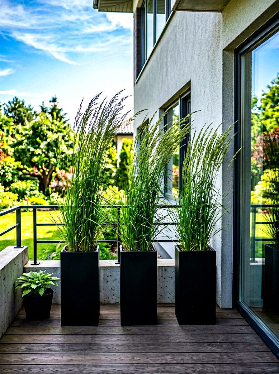 Tall Grass Planters - 30 front steps decor ideas
