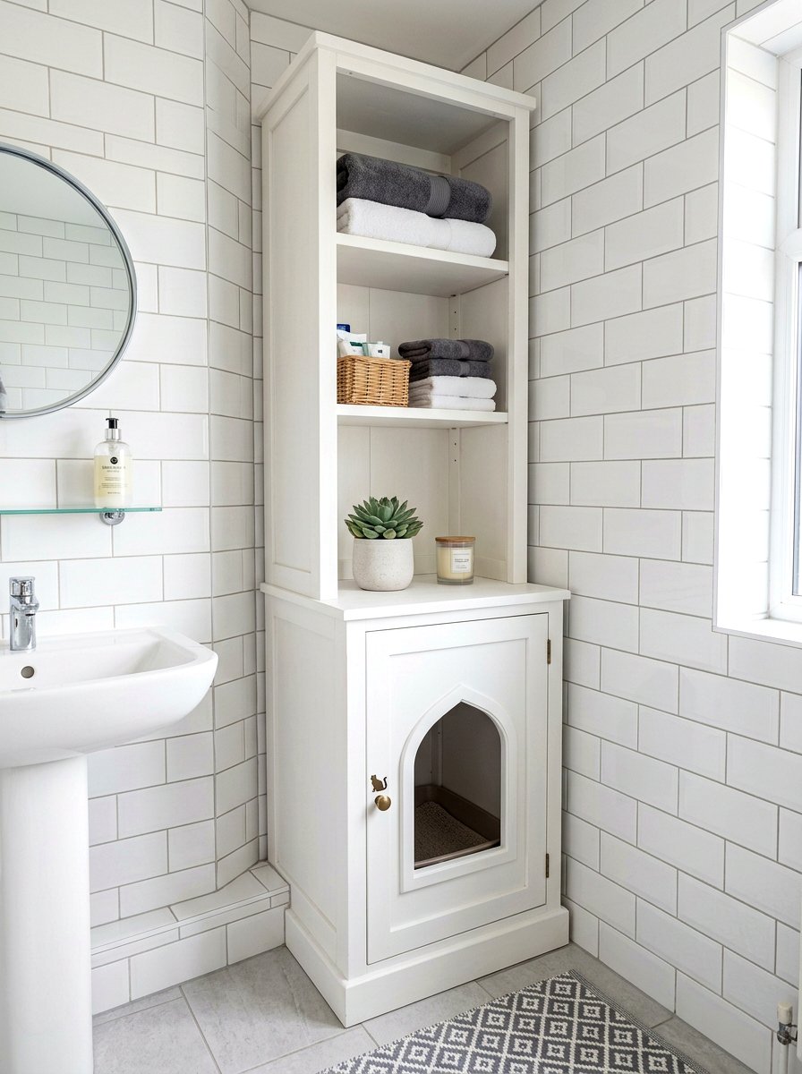 Tall Litter Box Storage Tower - 30 litter box enclosure ideas