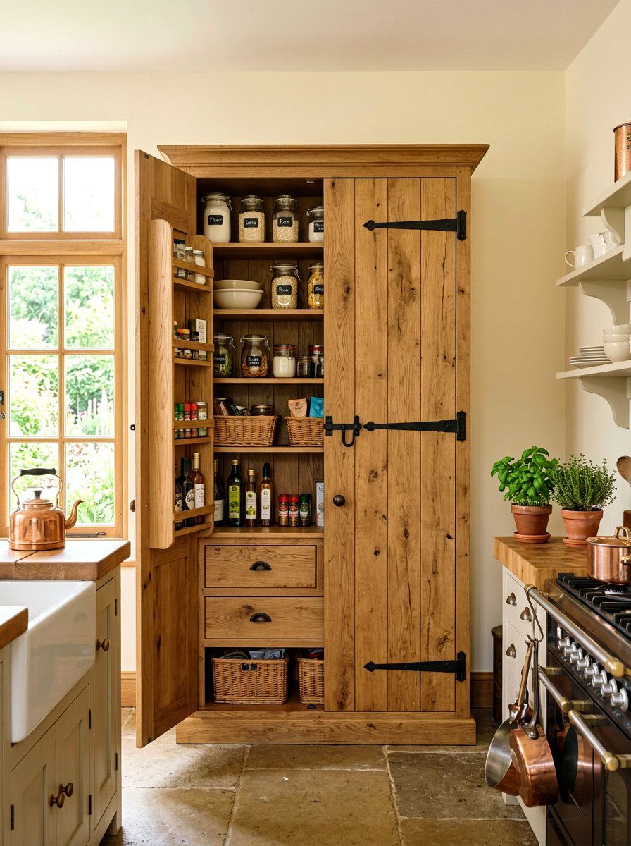 Tall Oak Larder Cupboard - 30 freestanding kitchen cabinet ideas