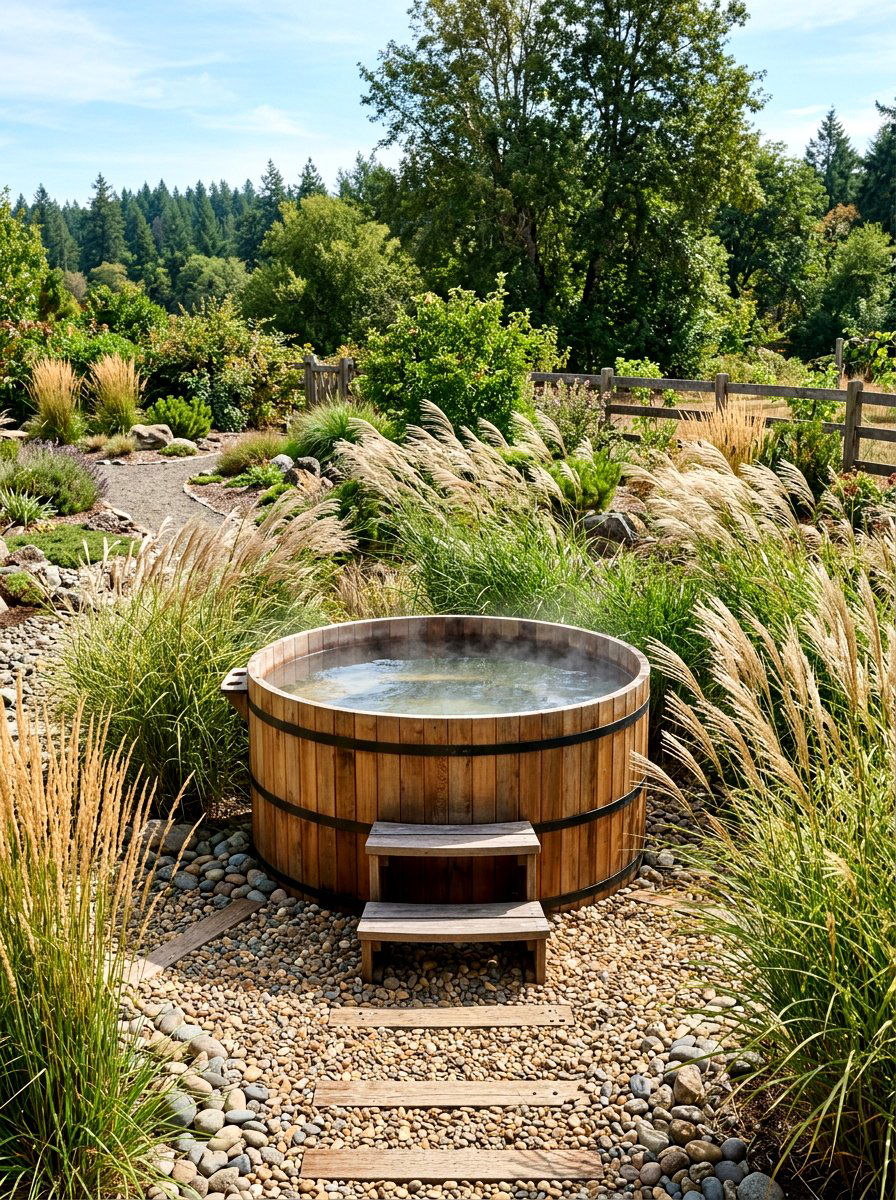 Tall Ornamental Grass - 30 hot tub privacy ideas