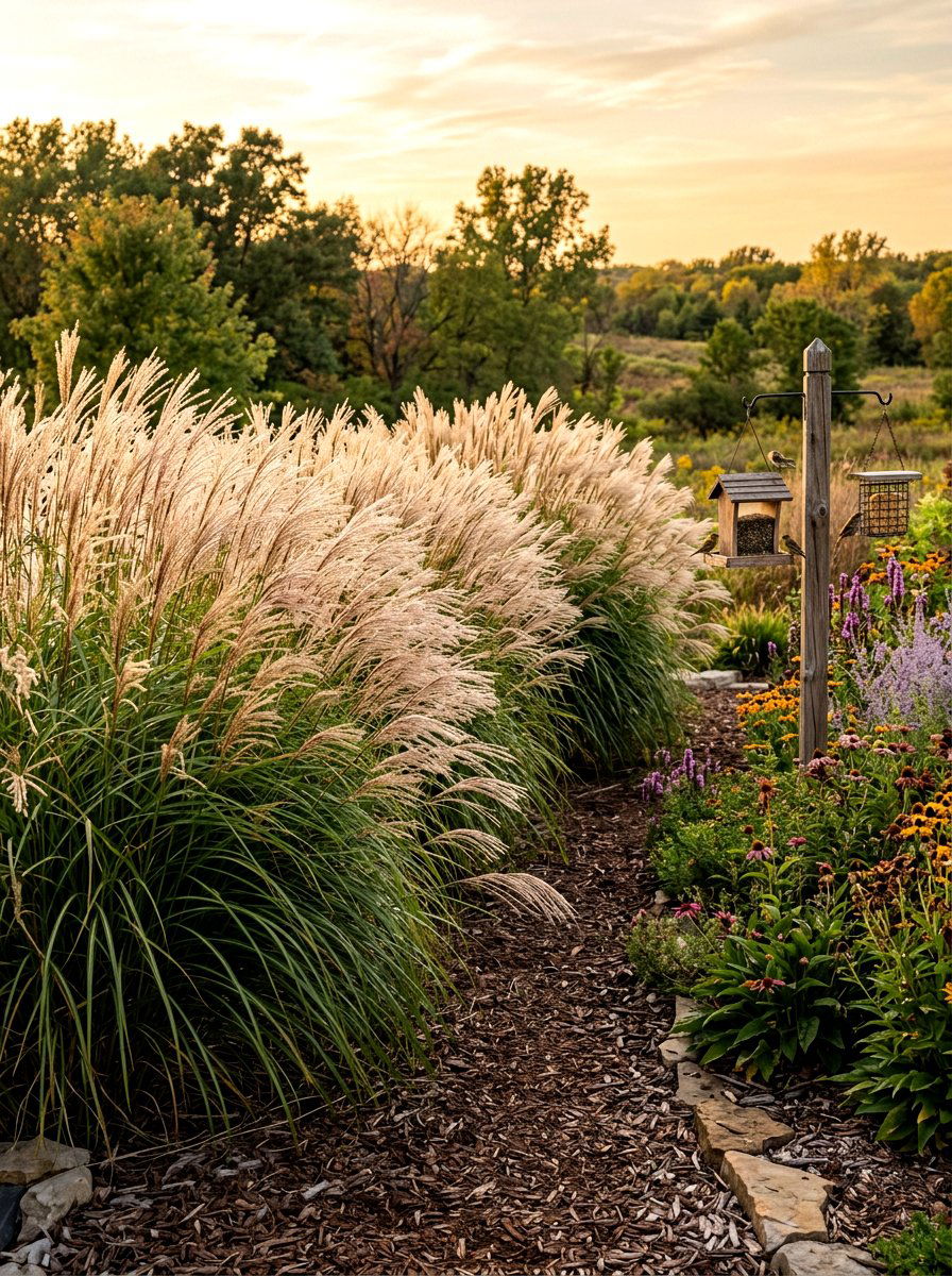 Tall Ornamental Grass Border - 30 AC screen privacy ideas