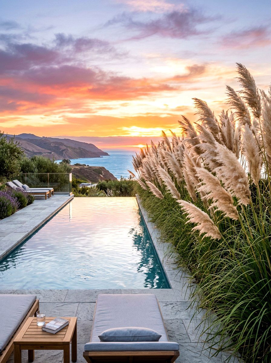 Tall Ornamental Grasses - 30 poolside privacy screen ideas