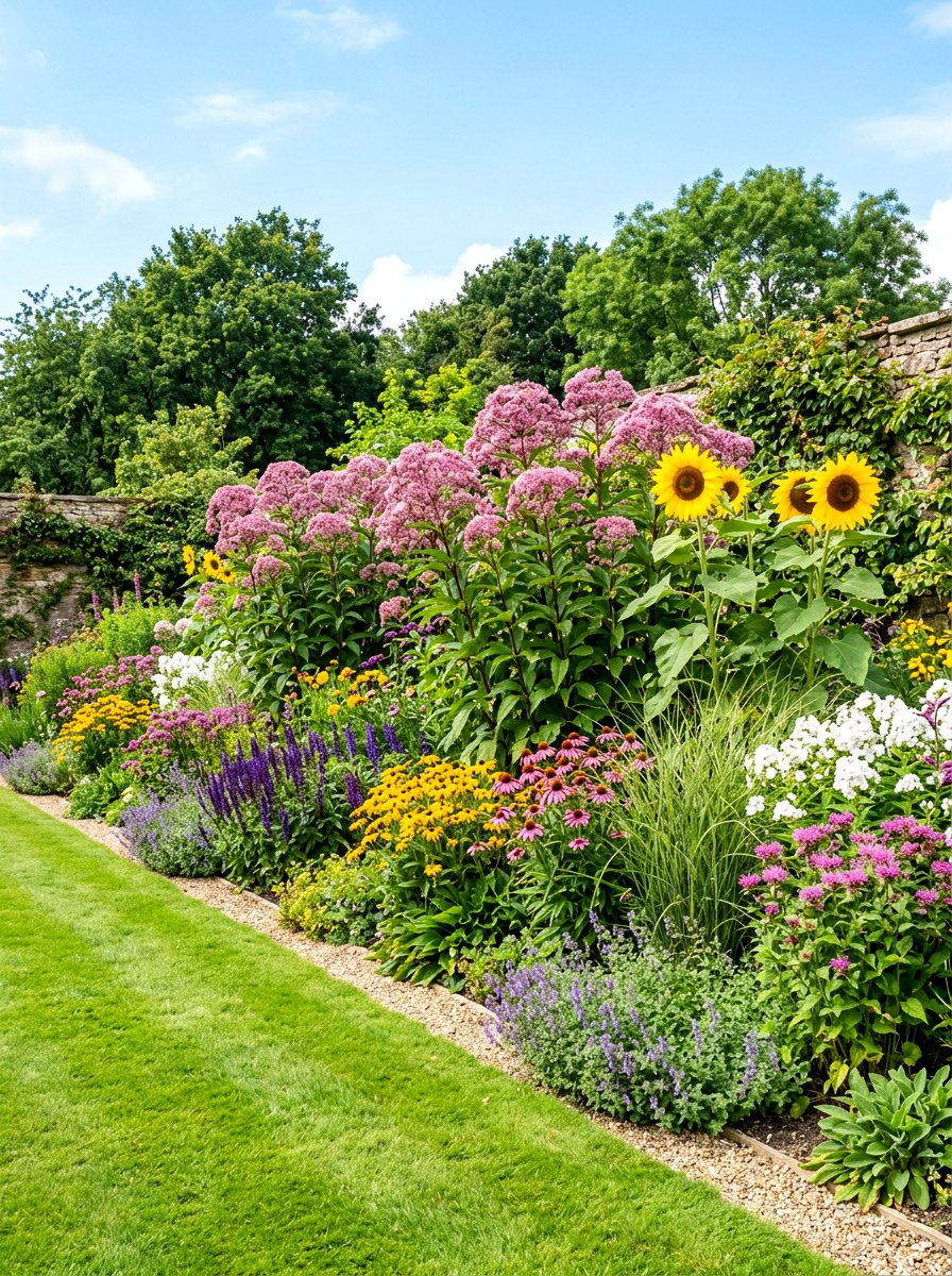 Tall Perennial Border Design - 30 pollinator border ideas