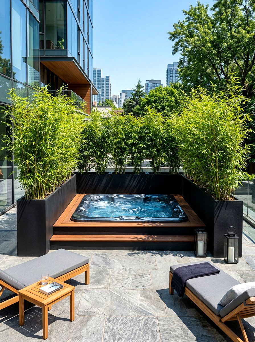 Tall Planter Box Barrier - 30 hot tub privacy fence ideas