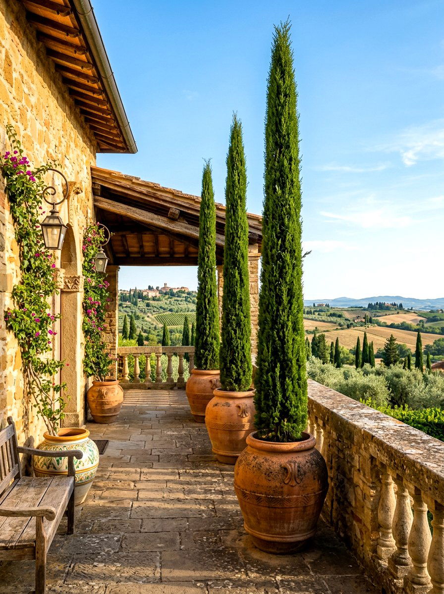 Tall Potted Cypress - 30 topiary porch ideas