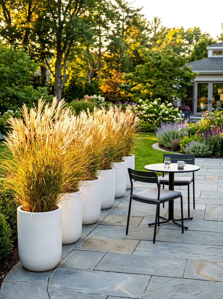 Tall Potted Grasses - 30 backyard divider ideas