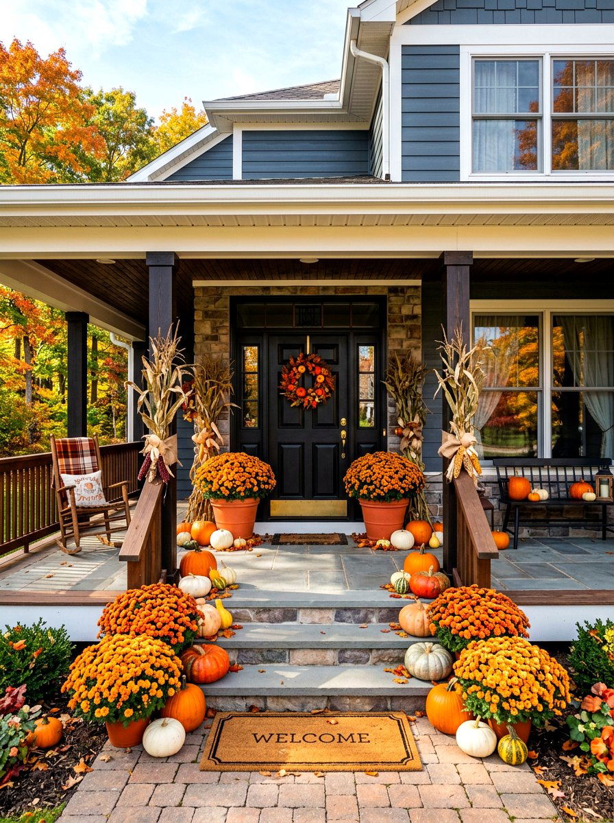 Tall Potted Mums - 30 fall entryway decor ideas