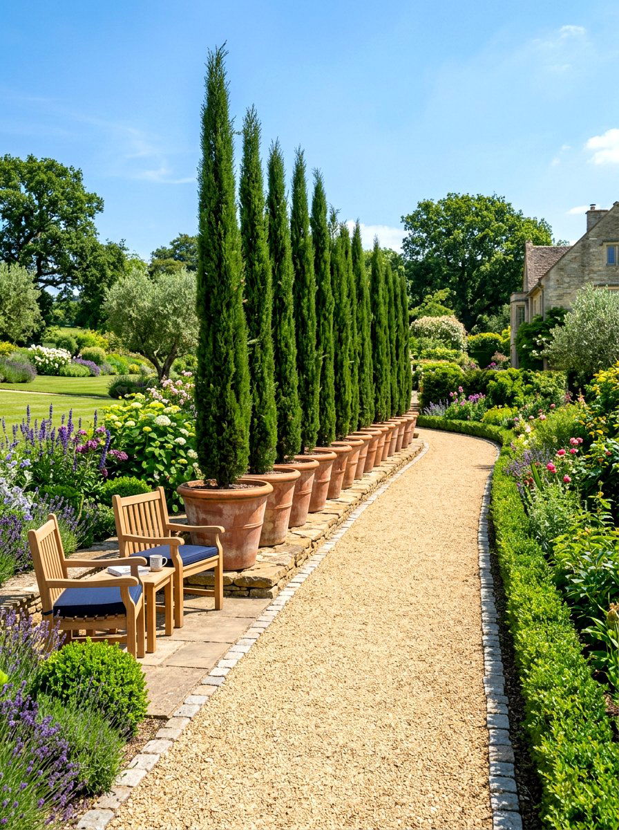 Tall Potted Plant Border - 30 courtyard privacy wall ideas