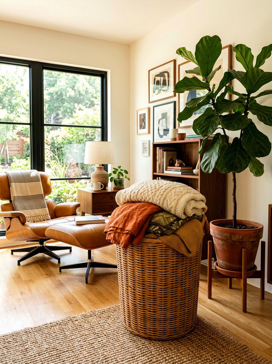 Tall Rattan Floor Basket - 30 living room blanket basket ideas