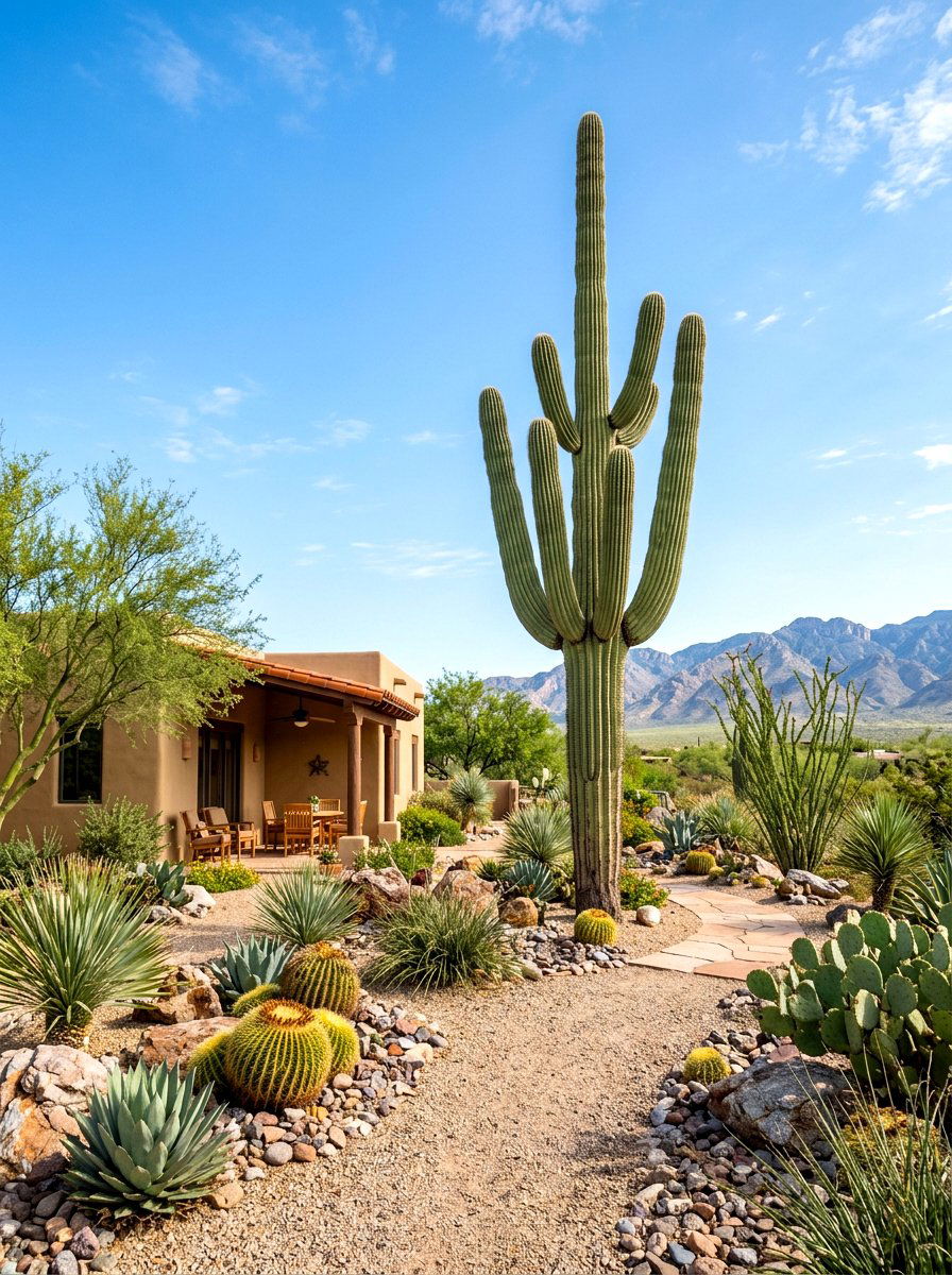 Tall Saguaro Focal Point - 30 cactus garden ideas