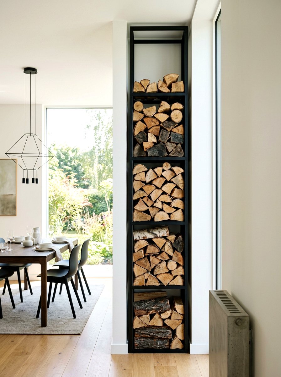 Tall Slim Log Tower - 30 firewood rack ideas
