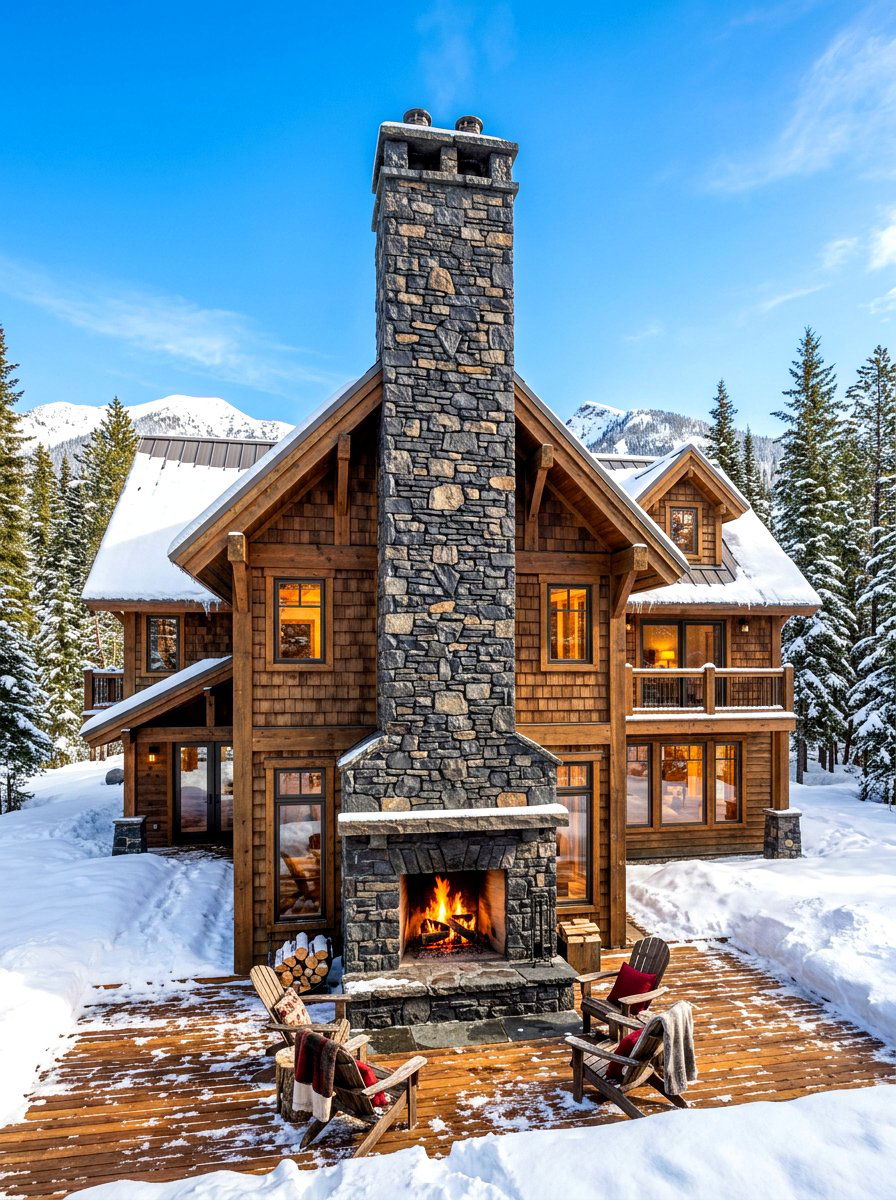 Tall Stone Chimney Lodge - 30 chalet exterior ideas