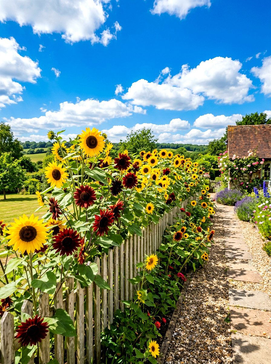 Tall Sunflower Border - 30 pollinator front yard ideas