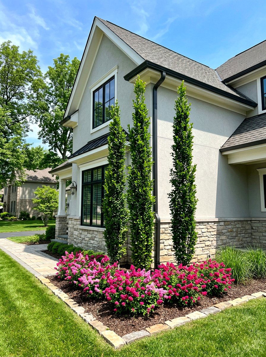 Tall Vertical Accent Corner Plantings - 30 foundation flower bed ideas